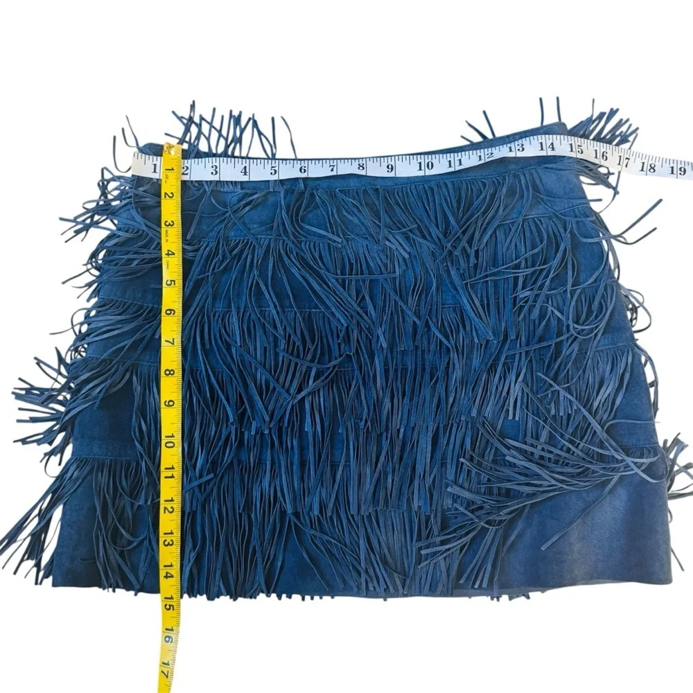 Michael Kors navy blue genuine leather Fringe Skirt EUC
